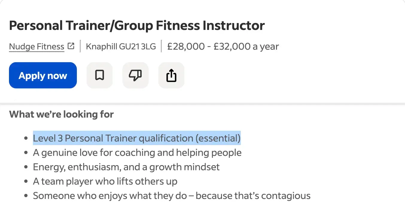 Regulated Personal Training Qualification Job Ad