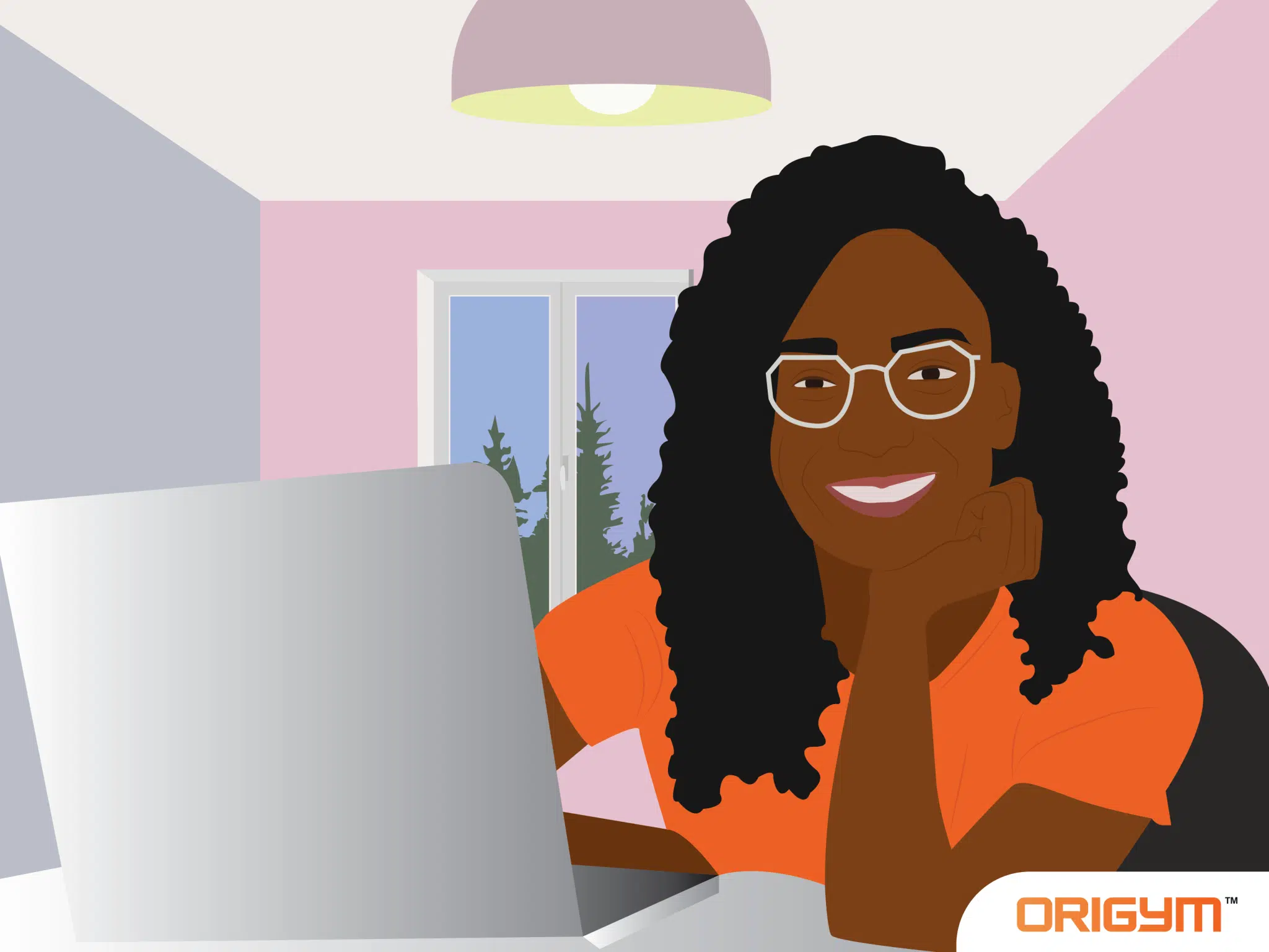 Woman Smiling While Using a Laptop