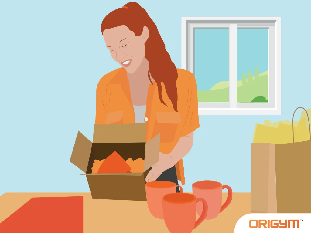 Woman Packing Personalised Mugs
