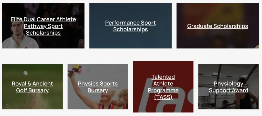 Screenshot of 7 sport scholarships offered by the University of Birmingham