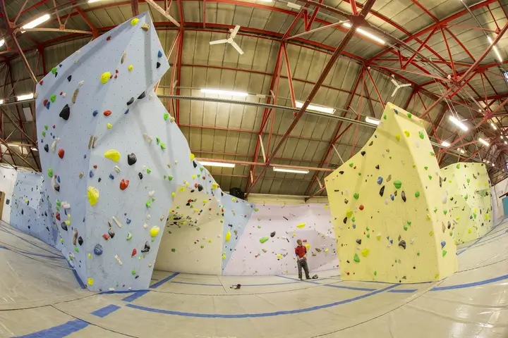 Interior of Eden Rock Bouldering Gym in Carlisle With Lots of Climbing Walls