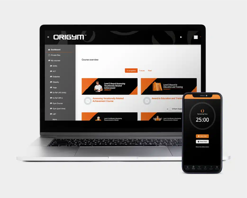 illustration showing how to use origym pomodoro timer alongside learning platform