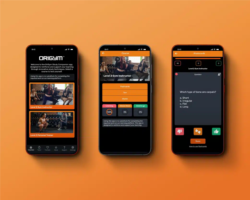 screenshots of origym study companion app