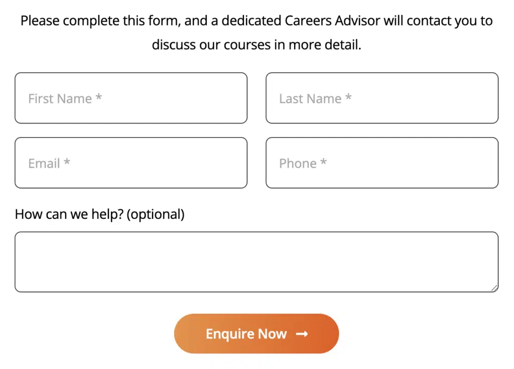 Screenshot of OriGym Enquiry Box