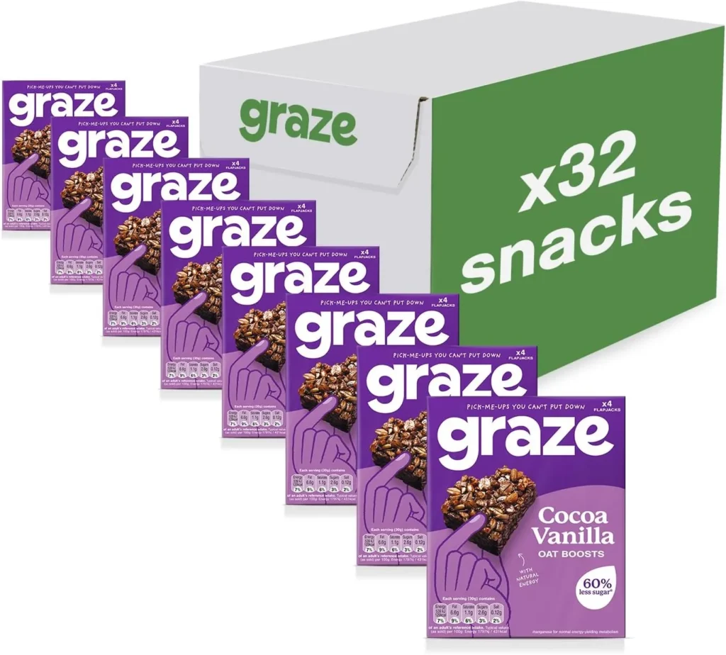 Screenshot Showing Boxes of Graze Cocoa Vanilla Oat Cereal Bars
