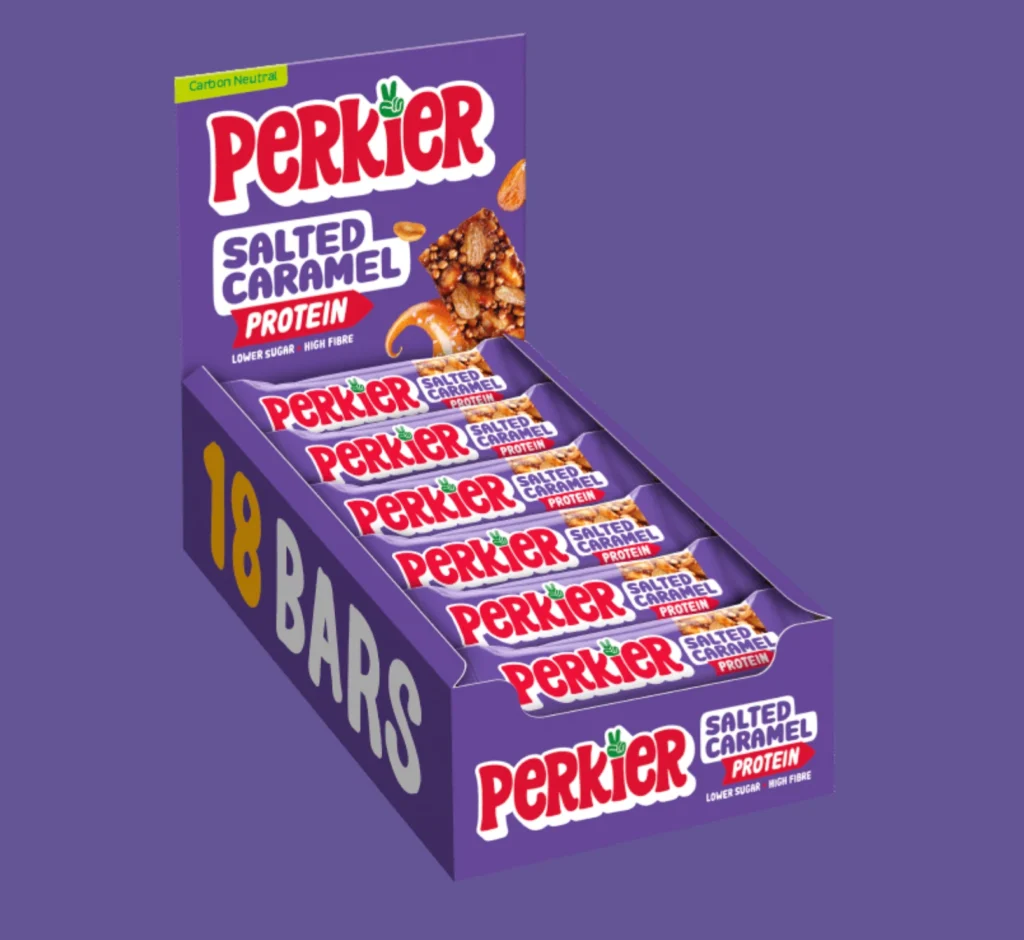 Screenshot Showing a Box of Perkier Salted Caramel Protein Cereal Bars