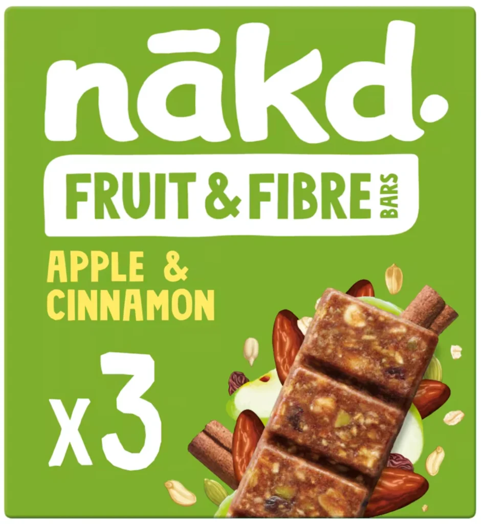 Screenshot of a Box of nakd Fruit & Fibre Cereal Bars