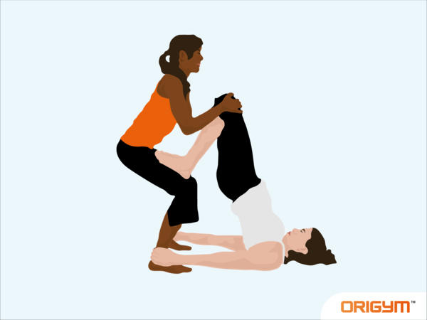 Graphic of Two People Performing Chair & Shoulder Stand Yoga Poses