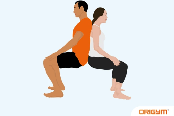Graphic of Two People Performing Chair Yoga Pose