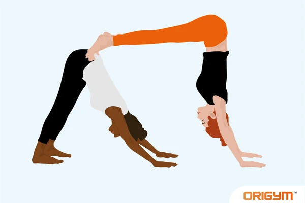 Graphic of Two People Performing Double Downward Dog Yoga Pose