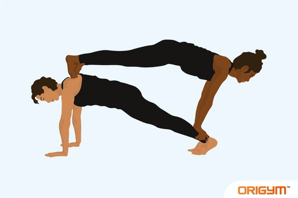 Graphic of Two People Performing Double Plank Yoga Pose