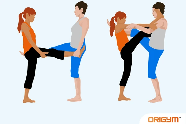 Graphic of Two People Performing Extended Leg Yoga Pose