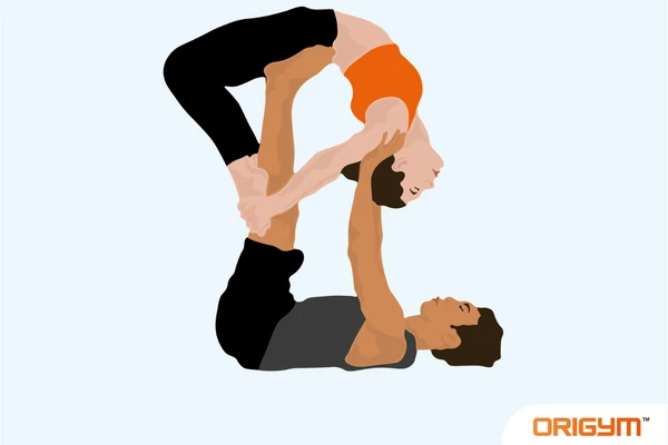 Graphic of Two People Performing Flying Bow Yoga Pose