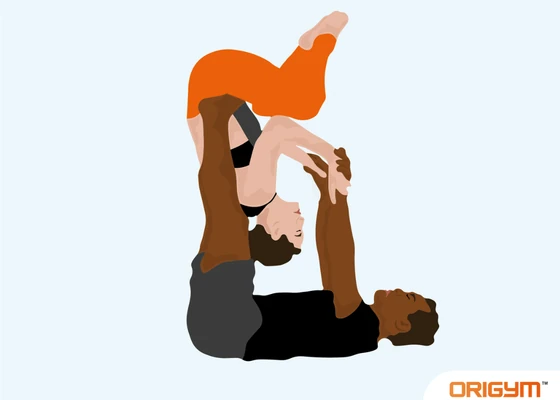 Graphic of Two People Performing Flying Paschi Yoga Pose