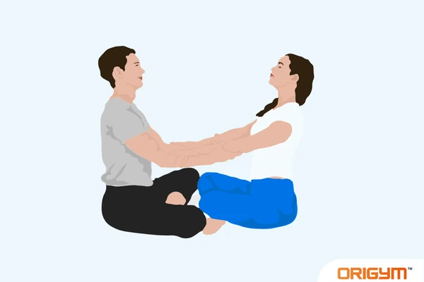Graphic of Two People Performing Seated Cat Cow Yoga Pose
