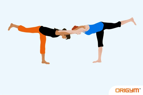 Graphic of Two People Performing Warrior 3 Yoga Pose